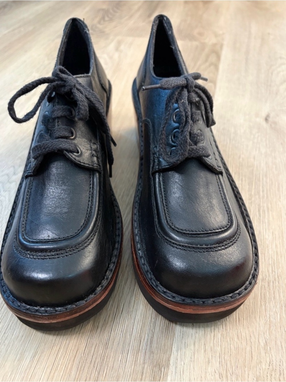SWEET STEP vintage genuine leather Oxfords chunky wooden heel size 10B academia - Picture 3 of 11